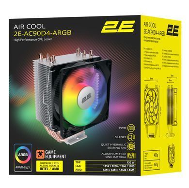 2E Gaming Процессорный кулер Air Cool AC90D4-ARGB, LGA1700, 1200, 115x, 1366, AM5, AM4, AM3, AM3+, 4pin PWM, 3pin +5VARGB, TDP 130W 2E-AC90D4-ARGB фото