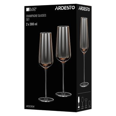 ARDESTO Champagne glasses set Black Mars 300ml, 2pcs, glass, golden AR2629GW фото