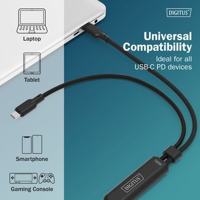 Digitus Кабель DIGITUS USB-C > 2xUSB-C заряджання/синхронізації, USB 2.0, 140W, 1.8м, чорний AK-300170-018-S фото
