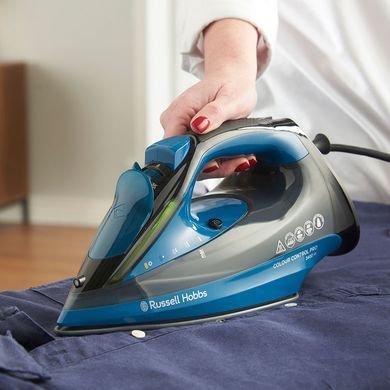 Russell Hobbs Праска Colour Control Pro, 2400Вт, 380мл, паровий удар -185гр, самоочищення, індик.температури, керам. підошва, синій 27280-56 фото