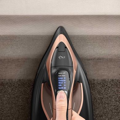 Tefal Праска Ultimate Power Pro, 3200Вт, 350мл, паровий удар -300гр, постійна пара - 85гр, керам. підошва, чорно-золотий FV9E50E0 фото