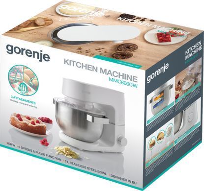 Gorenje Кухонная машина 800Вт, чаша-металл, корпус-металл, насадок-3, белый MMC800CW фото