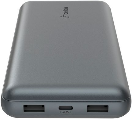 Belkin Акумулятор портативний літій-іонний Power Bank 20000мА·год, 15Вт, 2хUSB-A/USB-C, cірий BPB012BTGY фото