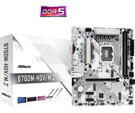 ASRock Материнская плата B760M-HDV/M.2 s1700 B760 2xDDR5 M.2 HDMI DP mATX B760M-HDV/M.2 фото