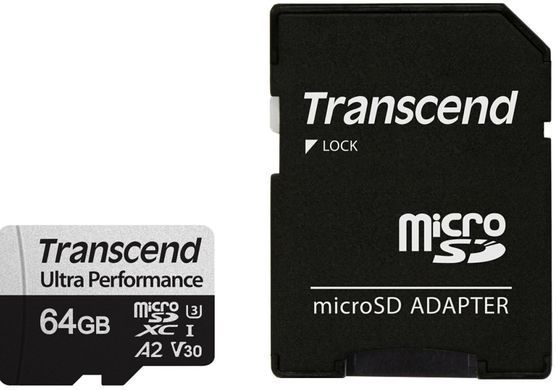 Transcend microSDXC 340S[Карта памяти microSD 64GB C10 UHS-I U3 A2 R160/W80MB/s + SD] TS64GUSD340S фото