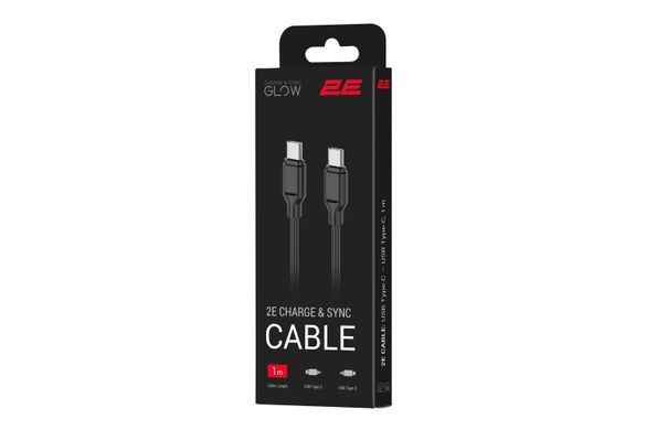 2E Кабель USB-C - USB-C Glow 60W 1m Black 2E-CCCC-BL фото