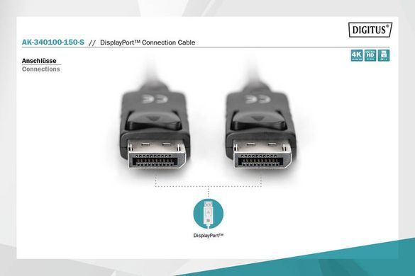 Digitus Кабель DisplayPort (AM/AM) 15m, black AK-340100-150-S фото