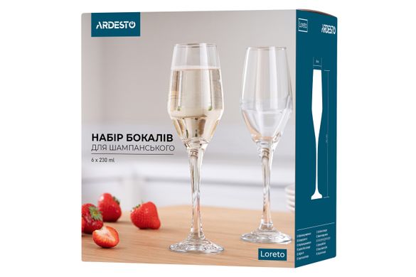 Набор бокалов для шампанского Ardesto Loreto 6 шт, 230 мл, стекло AR2623LC фото