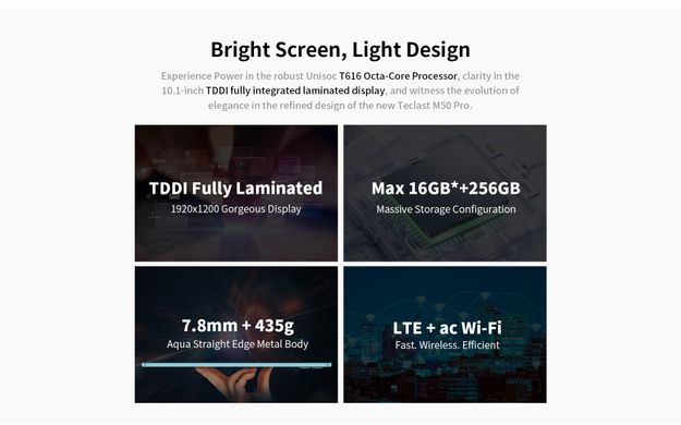 TECLAST Планшет M50 Pro 10.1" 8GB, 256GB, LTE, 6000mAh, Android, блакитний 6940709685389 фото