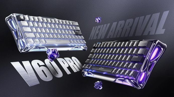 GravaStar Клавіатура магнітна Mercury V60 Pro 60keys, GravaStar Blackcore, USB-A, 8k,RGB, Interstellar Silver GSV60PRO_XTAL_BLK фото