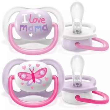 AVENT ПУСТУШКА ULTRA AIR 0-6МІС, ОРТОДОНТИЧНА, 2ШТ, I LOVE ДЛЯ ДІВЧАТ SCF080/02 фото