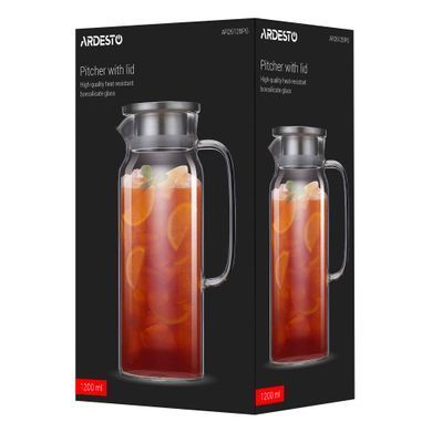ARDESTO Pitcher with lid 1200ml, borosilicate glass, stainless steel, transparent AR2612BPG фото