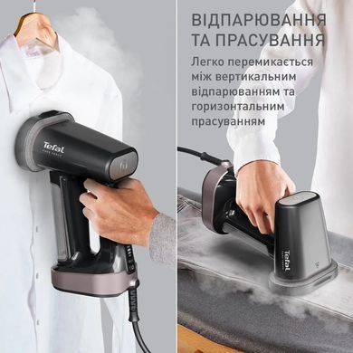 Tefal Відпарювач компактний Pure Force 3в1, 1800Вт, 180мл, постійна пара - 35гр, керам. підошва, чорно-рожевий DT8765E0 фото