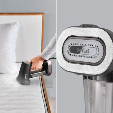 Tefal Відпарювач компактний Pure Force 3в1, 1800Вт, 180мл, постійна пара - 35гр, керам. підошва, чорно-рожевий DT8765E0 фото