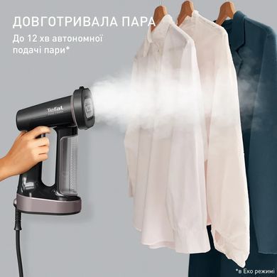 Tefal Відпарювач компактний Pure Force 3в1, 1800Вт, 180мл, постійна пара - 35гр, керам. підошва, чорно-рожевий DT8765E0 фото