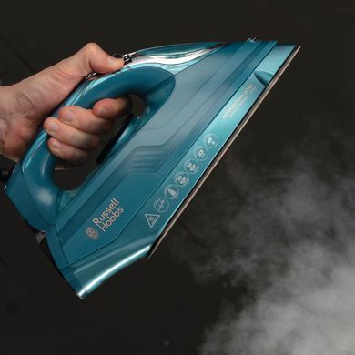 Russell Hobbs Утюг Powersteam Ultra Coconut Smooth, 3100Вт, 350мл, паровой удар -230гр, самоочистка от накипи, керам. подошва, голубой 26340-56 фото