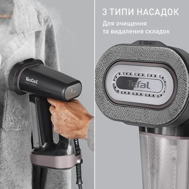 Tefal Відпарювач компактний Pure Force 3в1, 1800Вт, 180мл, постійна пара - 35гр, керам. підошва, чорно-рожевий DT8765E0 фото