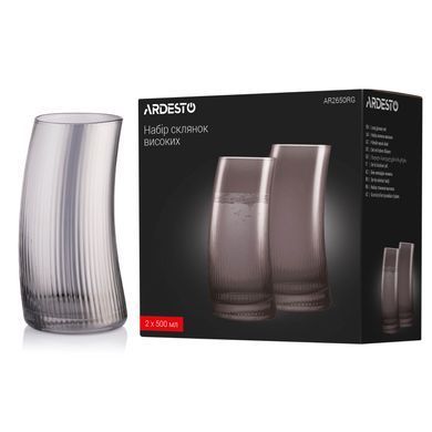 ARDESTO Набір склянок високих Graphite, 500мл, 2шт, скло, сірий AR2650RG фото