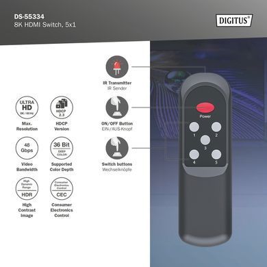 Digitus Відеокомутатор UHD HDMI (INx5 - OUTx1), 8K DS-55334 фото