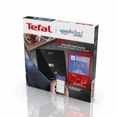 Tefal Ваги підлогові Body Fat Goodvibes Health, 180кг, 1 х Li-ion, скло, чорний BM9670S1 фото
