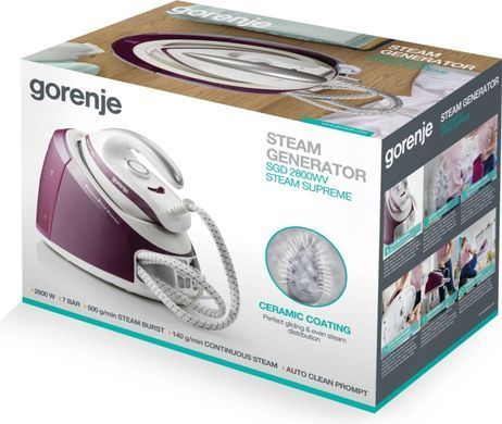 Gorenje Праска-парогенератор, 2800Вт, 1700мл, паровий удар -140гр, мех.упр., керам. підошва, бордовий SGD2800WV фото