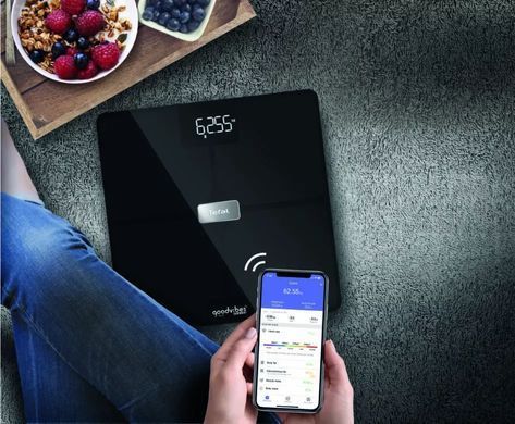 Tefal Ваги підлогові Body Fat Goodvibes Health, 180кг, 1 х Li-ion, скло, чорний BM9670S1 фото