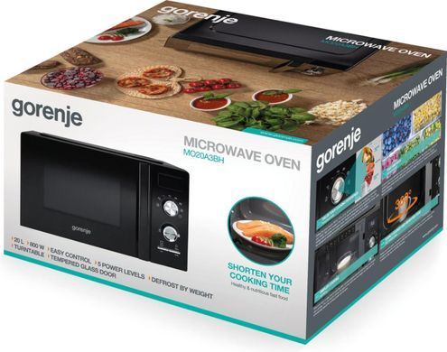 Gorenje Микроволновая печь, 20л, мех. управл., 800Вт, дисплей, черный MO20A3BH фото