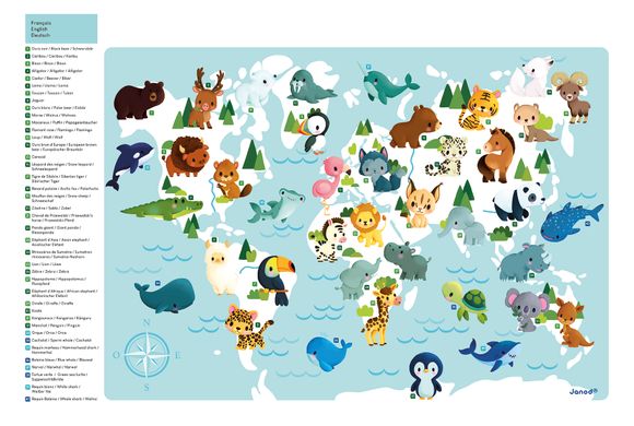 Магнітний набір Janod Карта світу з тваринами J05468 фото