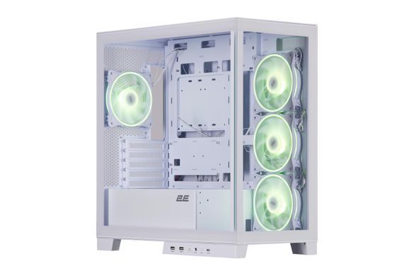 2E Gaming Корпус Fantom GK701W без БП 2xUSB3.0, 1xUSBType-C 4x120мм ARGB VGA 400мм LCS ready контроллер с пультом TG Side/Front Panel mATX белый 2E-GK701W фото