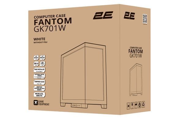 2E Gaming Корпус Fantom GK701W без БП 2xUSB3.0, 1xUSBType-C 4x120мм ARGB VGA 400мм LCS ready контроллер с пультом TG Side/Front Panel mATX белый 2E-GK701W фото