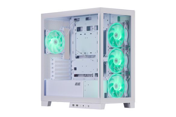 2E Gaming Корпус Fantom GK701W без БП 2xUSB3.0, 1xUSBType-C 4x120мм ARGB VGA 400мм LCS ready контроллер с пультом TG Side/Front Panel mATX белый 2E-GK701W фото