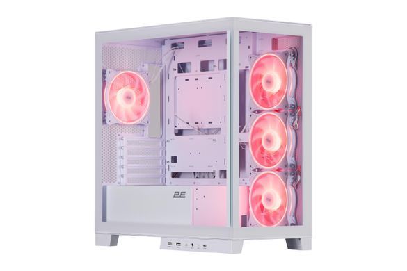 2E Gaming Корпус Fantom GK701W без БП 2xUSB3.0, 1xUSBType-C 4x120мм ARGB VGA 400мм LCS ready контроллер с пультом TG Side/Front Panel mATX белый 2E-GK701W фото