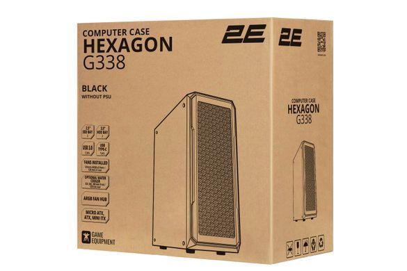 Корпус 2E Gaming Hexagon G338, без БЖ, 2xUSB 3.0, 1xUSB Type-C, 1x120mm, 3x120mm ARGB, TG Side Panel, ATX, чорний 2E-G338 фото