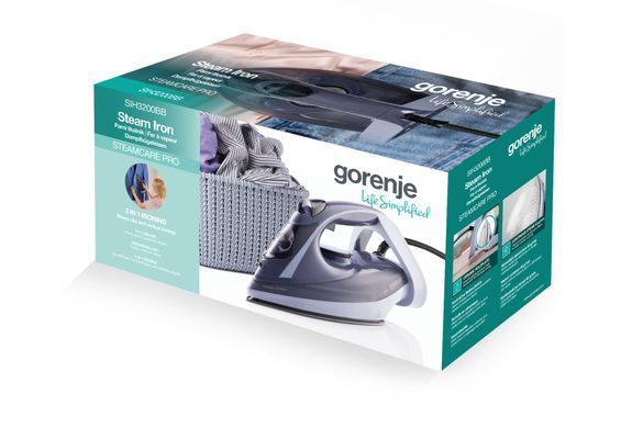 Gorenje Iron Gorenje, 3200W, 350ml, steam boost -40g, vert. Steaming, auto shutdown, ceramic soleplate, black-light blue SIH3200BB фото