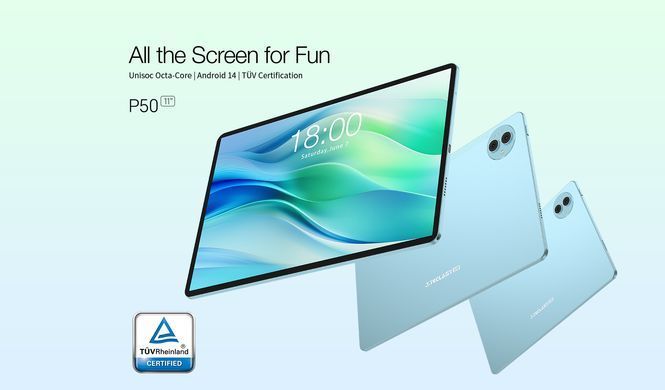 TECLAST Планшет P50 11" 6ГБ, 128ГБ, LTE, 8000мА&bull;год, Android, блакитний 6940709686829 фото
