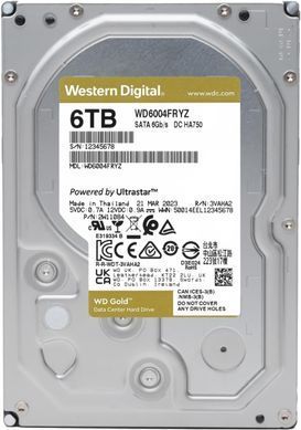 WD Жорсткий диск 6TB 3.5" 7200 256MB SATA Gold WD6004FRYZ фото