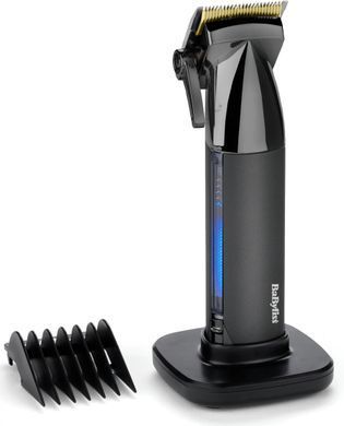 BaByliss Машинка для стрижки Super-X Metal Series, акум., насадок-12, быстрая заряд, сумка для хранения, сталь с графитовим покрытием, чорно-серебр. E991E фото