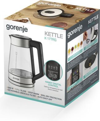 Gorenje Электрочайник 1.7л, 2,200 Вт, стекло, нерж K17TRG фото