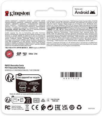 Kingston Карта пам'яті Kingston microSD 512GB C10 UHS-I U3 A2 V30 R200/W160MB/s SDCG4/512GBSP фото
