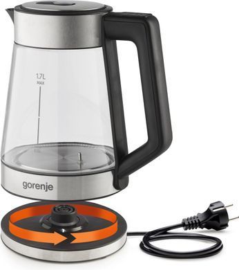 Gorenje Электрочайник 1.7л, 2,200 Вт, стекло, нерж K17TRG фото