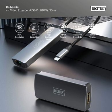 Digitus Набір відеоподовжувачів USB-C - HDMI, 4K/120 Гц, CAT6, 30м DS-55343 фото