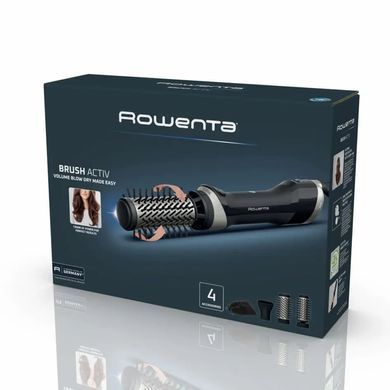 Rowenta Фен-щітка Rowenta Brush Active, 1000Вт, 3 режими, іоніз-я, хол. обдув, оберт. насадка, 3 насадки, кераміка, чорний UB9530F0 фото