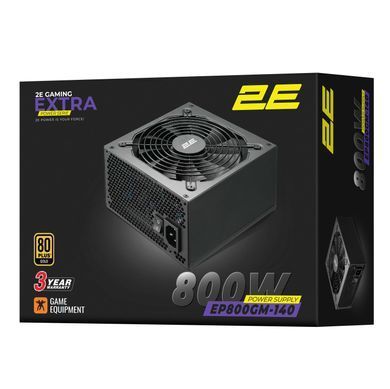 2E Gaming Блок питания Extra Power (800W) >90% 80+ Gold 140mm 1xMB 24pin(20+4) 2xCPU 8pin(4+4) 3xMolex 6xSATA 4xPCIe 8pin(6+2) Modular 2E-EP800GM-140 фото