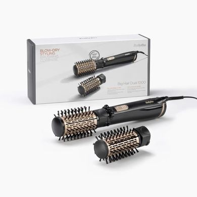 BaByliss Фен-щітка Babyliss Big Hair Dual 1000, 1000Вт, 2 режими, хол. обдув, оберт. насадок, 2 насадки, чорний AS962 фото
