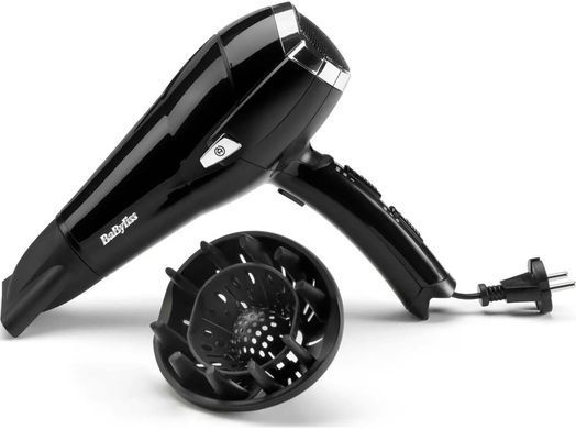 BaByliss Фен, 2000Вт, 3 режими, іоніз-я, хол. обдув, змотка шнура, чорний D374DE фото