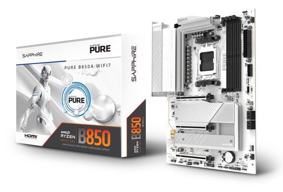 SAPPHIRE Motherboard PURE B850A WIFI7 sAM5 B850 4xDDR5 M.2 HDMI DP WiFi BT ATX білий 52123-11-40G фото
