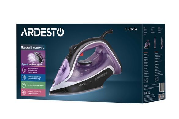 Утюг Ardesto IR-B2234, 2400Вт, 350мл, паровой удар, керам. подошва, феолетово-чёрный IR-B2234 фото