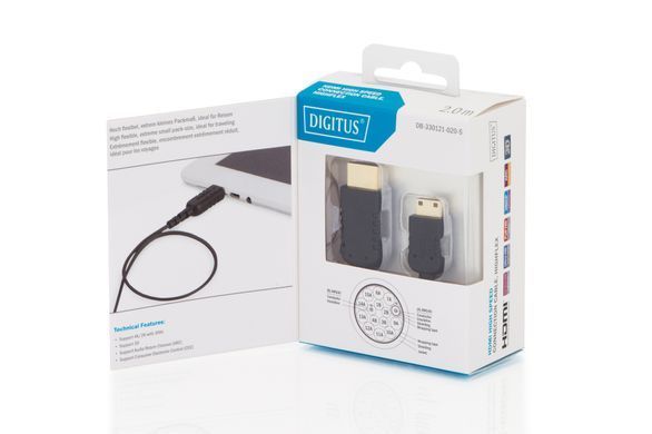 Digitus Кабель DIGITUS HDMI-miniHDMI (AM/СM), Ultra HD, 2.0м, чорний DB-330121-020-S фото