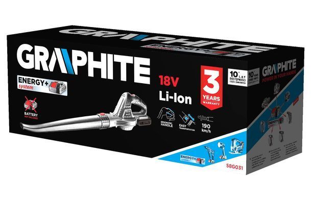 Graphite Повітродув садовий акумуляторний 18В Energy+ 190км/год 1.2кг без АКБ та ЗП 58G031 фото