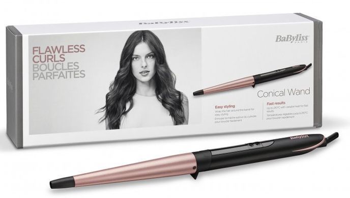 BaByliss Плойка конусная , 64Вт, темп.режимов-6, D -13-25mm, 160-210С, керамика, черно-розовый C454E фото